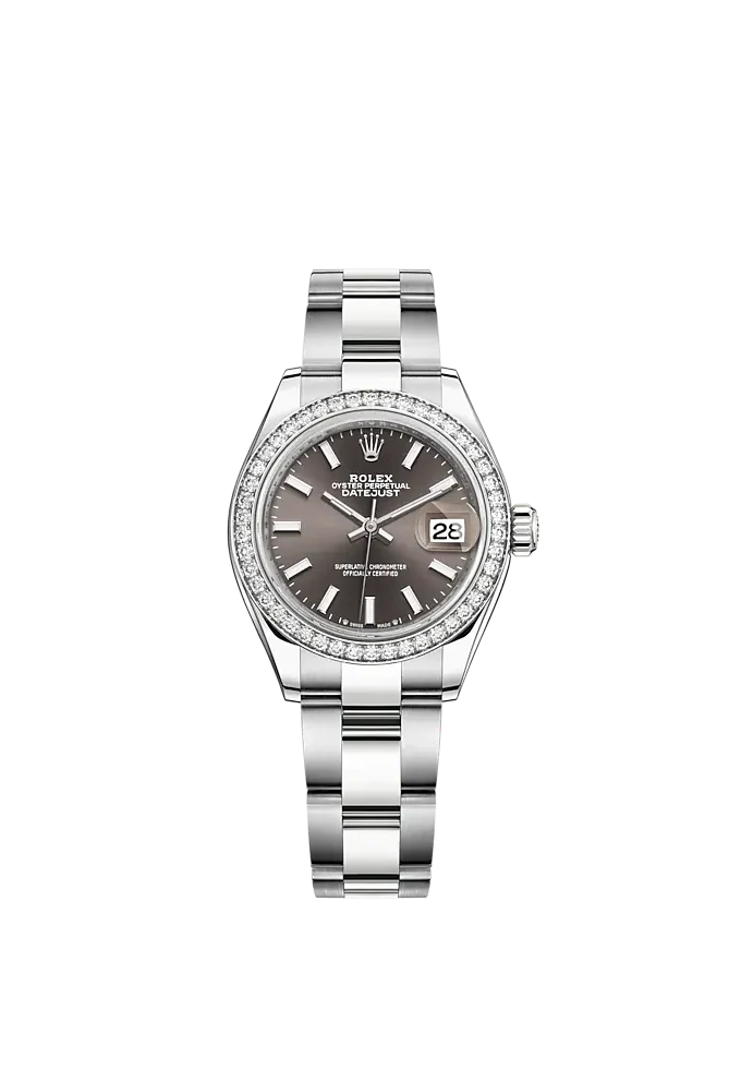 Lady-DateJust 28mm Oyster Oystersteel Bracelet And White Gold With Dark ...